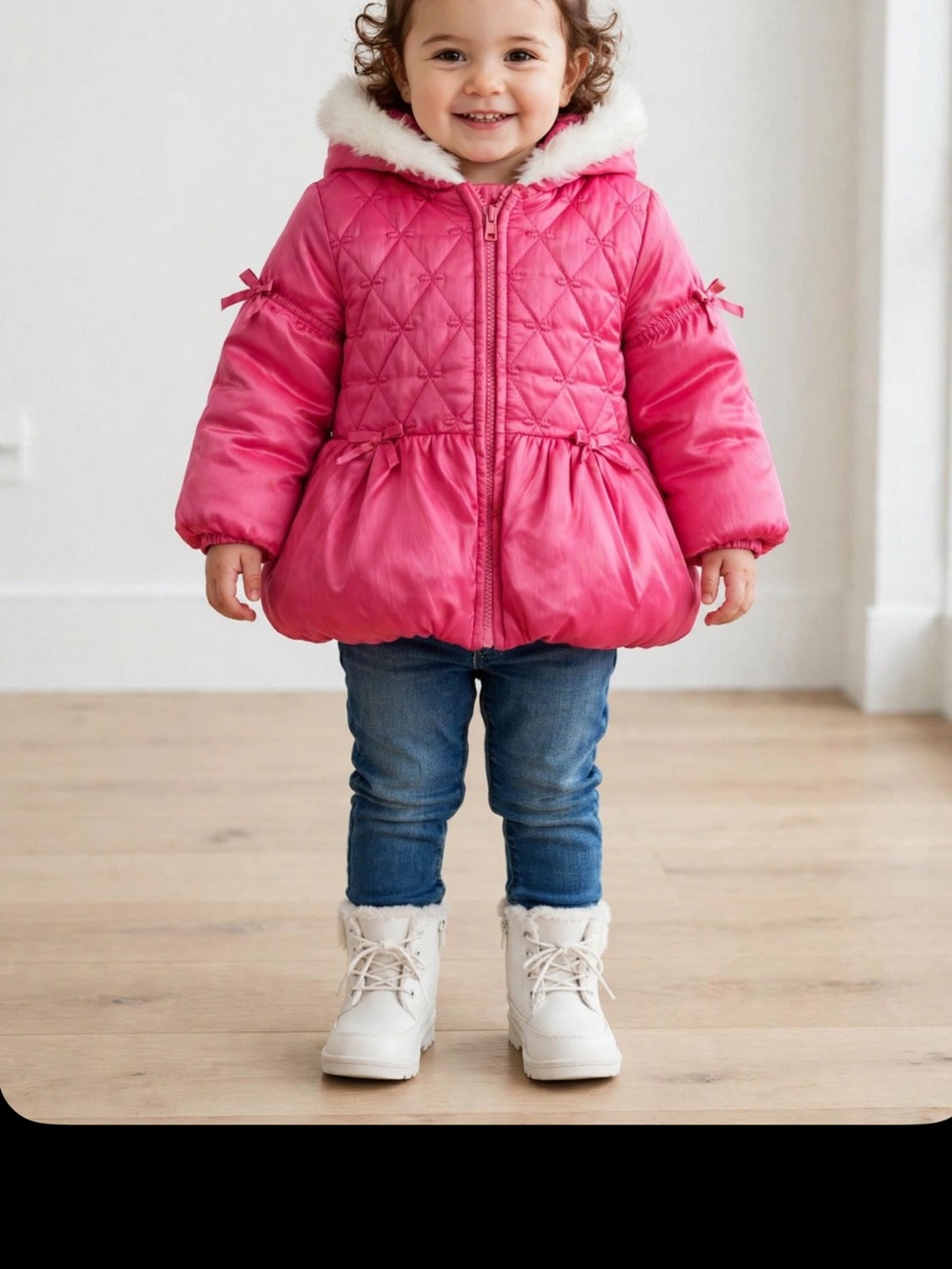 Gymboree Bright Pink Quilted Hooded Puffer with Faux Fur Trim